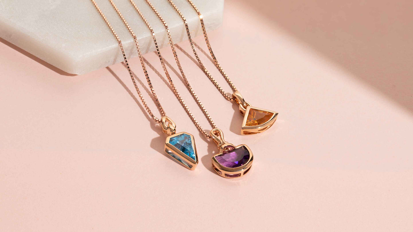 Gemstone pendants in 14k Rose Gold with 18 inch chain and free shipping by Peora