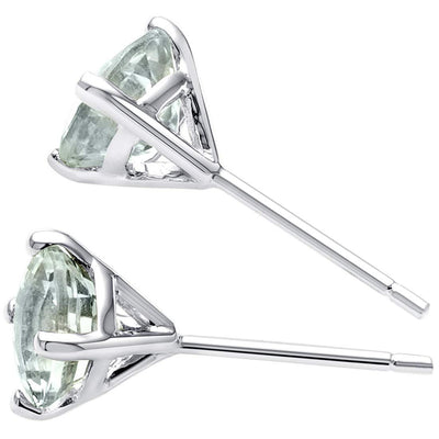 Green Amethyst Stud Earrings 14 Karat White Gold 1.5 Carats