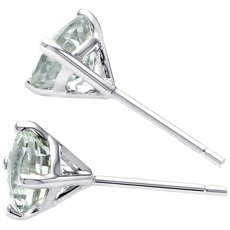 Green Amethyst Stud Earrings 14 Karat White Gold 1.5 Carats