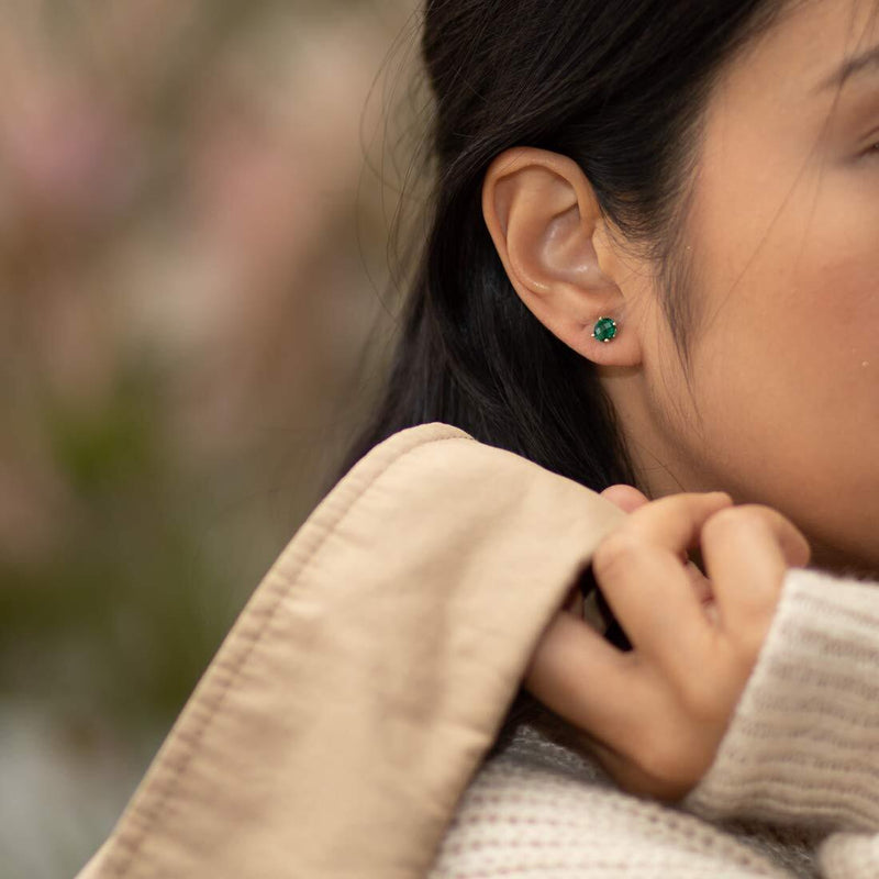 14K Gold Round Solitaire Stud Earrings