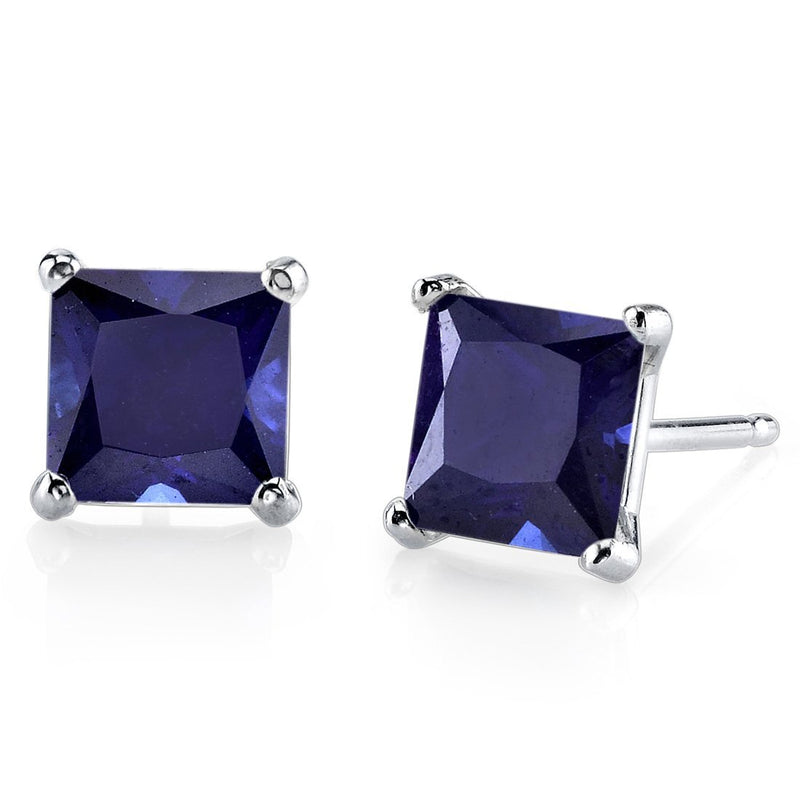 Blue Sapphire Stud Earrings 14 Karat White Gold 2.75 Carats