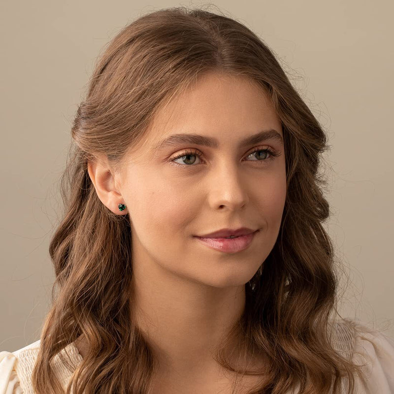 Emerald Stud Earrings 14 Karat White Gold Heart Shape