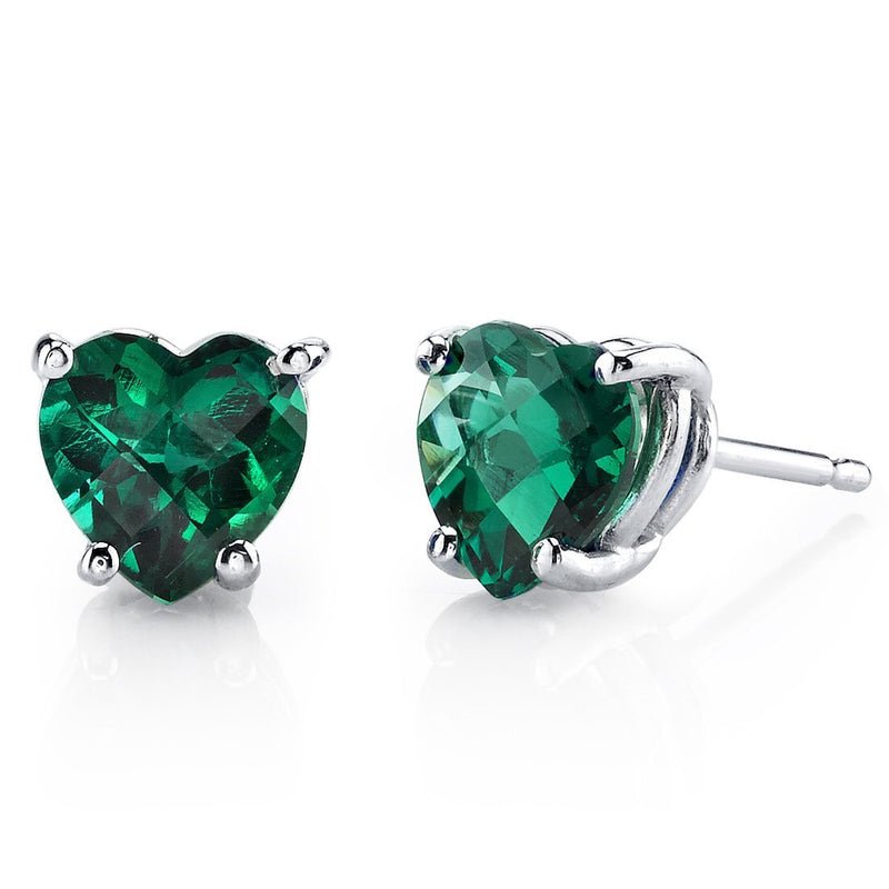 Emerald Stud Earrings 14 Karat White Gold Heart Shape