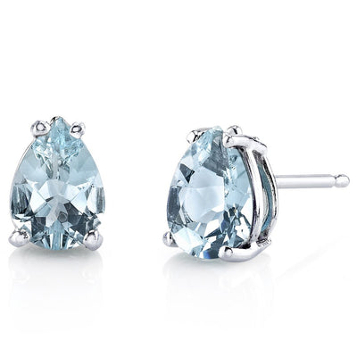 Aquamarine Stud Earrings 14 Karat White Gold Pear Shape 1 Carat