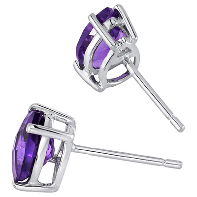 Amethyst Stud Earrings 14 Karat White Gold Pear Shape 1 Carats