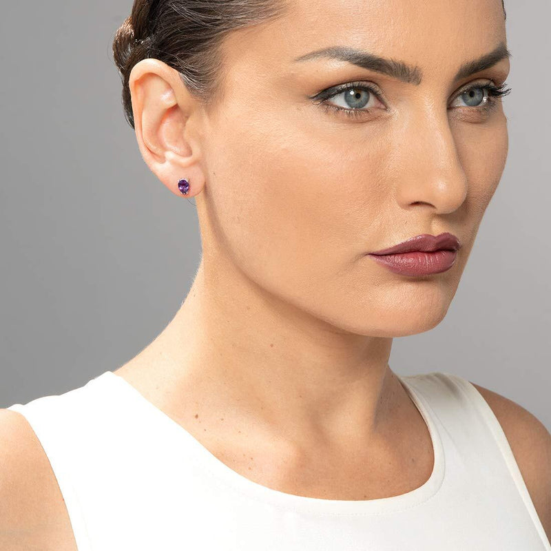 Amethyst Stud Earrings 14 Karat White Gold Pear Shape 1 Carats