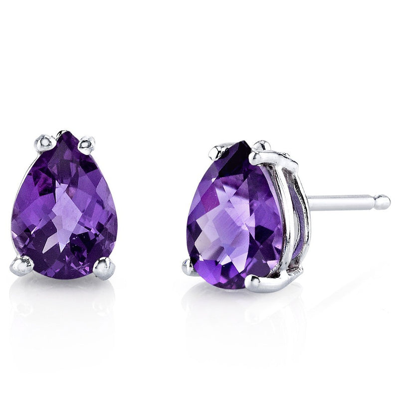 Amethyst Stud Earrings 14 Karat White Gold Pear Shape 1 Carats