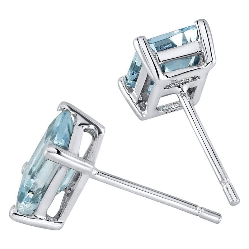 Aquamarine Stud Earrings 14 Karat White Gold Emerald Shape