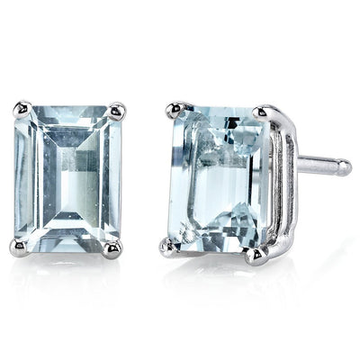 Aquamarine Stud Earrings 14 Karat White Gold Emerald Shape