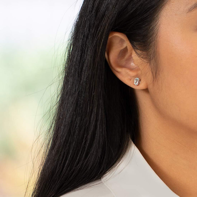 Birthstone Oval Solitaire Stud 14K Gold Earrings