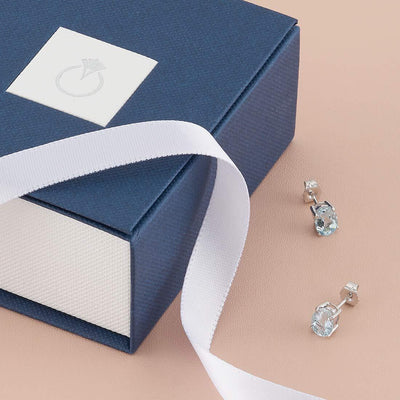 Birthstone Oval Solitaire Stud 14K Gold Earrings