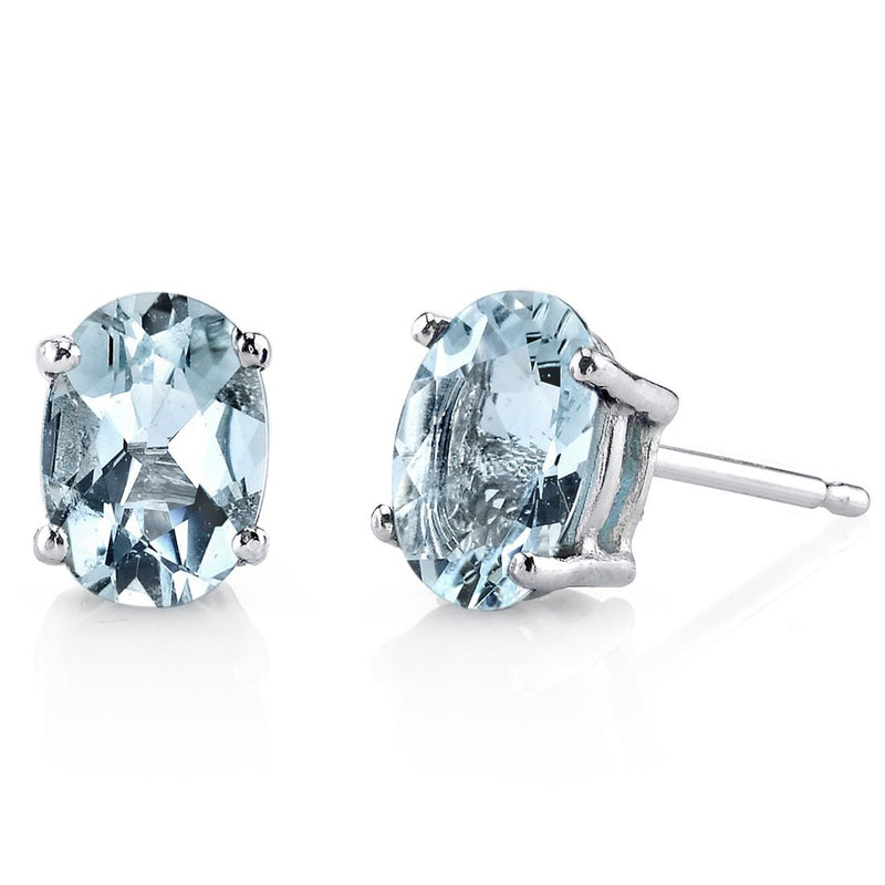 Birthstone Oval Solitaire Stud 14K Gold Earrings