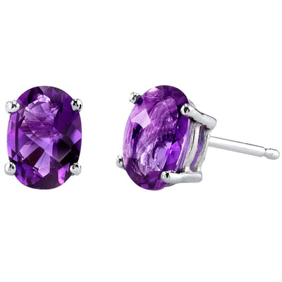Birthstone Oval Solitaire Stud 14K Gold Earrings