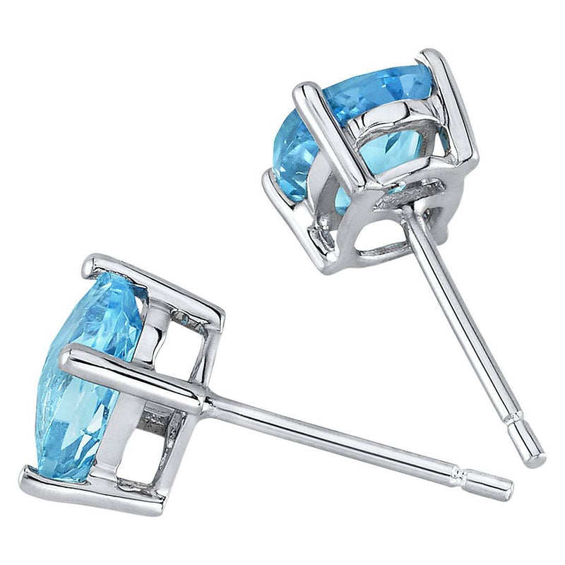 Swiss Blue Topaz Stud Earrings 14 Kt White Gold Oval 2 Carats