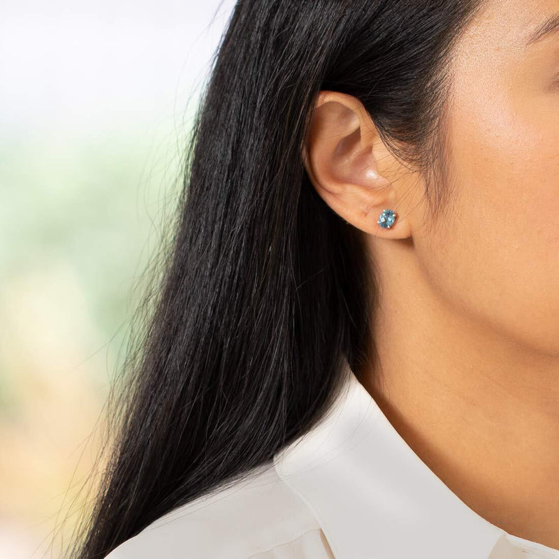 Swiss Blue Topaz Stud Earrings 14 Kt White Gold Oval 2 Carats