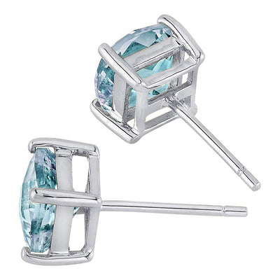 Birthstone Cushion Cut Solitaire Stud 14 Karat Gold Earrings