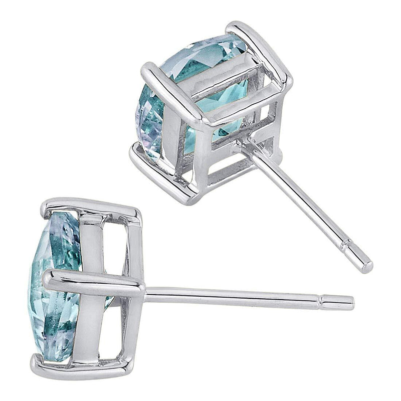 Birthstone Cushion Cut Solitaire Stud 14 Karat Gold Earrings