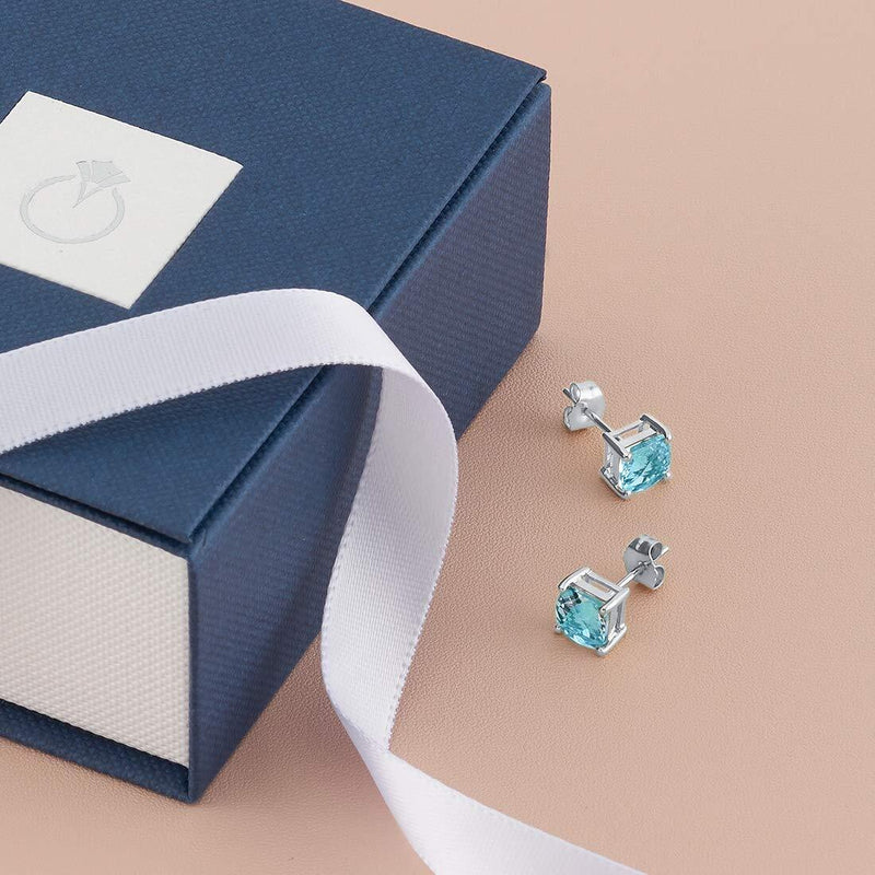 Birthstone Cushion Cut Solitaire Stud 14 Karat Gold Earrings