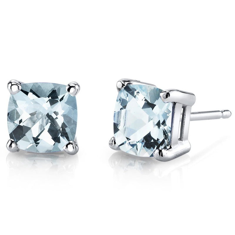 Birthstone Cushion Cut Solitaire Stud 14 Karat Gold Earrings
