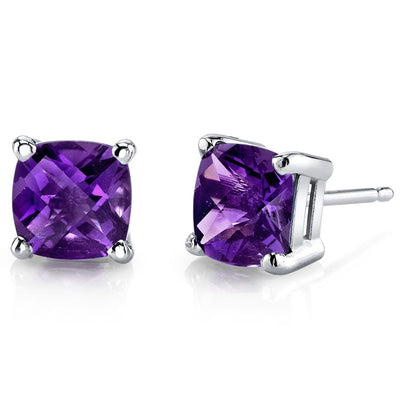 Birthstone Cushion Cut Solitaire Stud 14 Karat Gold Earrings