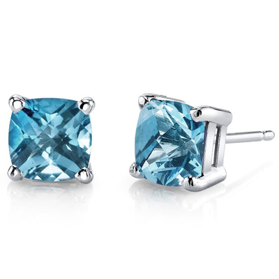 Birthstone Cushion Cut Solitaire Stud 14 Karat Gold Earrings