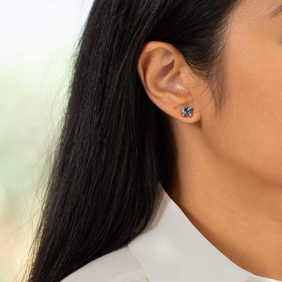 London Blue Topaz Stud Earrings 14 Karat White Gold Cushion Cut