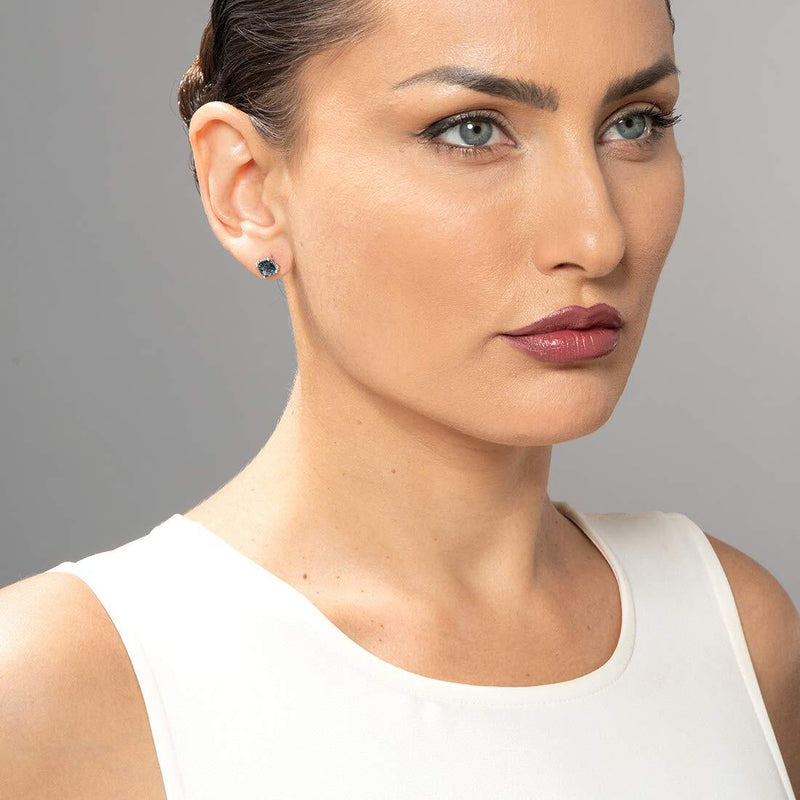 London Blue Topaz Stud Earrings 14 Karat White Gold Cushion Cut