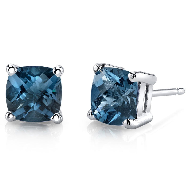 Birthstone Cushion Cut Solitaire Stud 14 Karat Gold Earrings