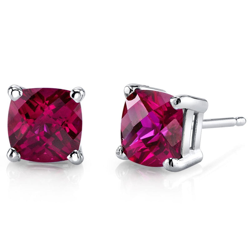 Birthstone Cushion Cut Solitaire Stud 14 Karat Gold Earrings