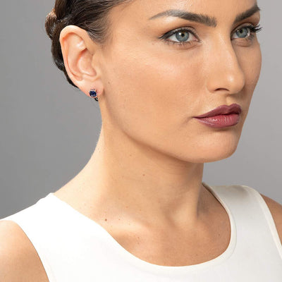Blue Sapphire Stud Earrings 14 Karat White Gold Cushion Cut