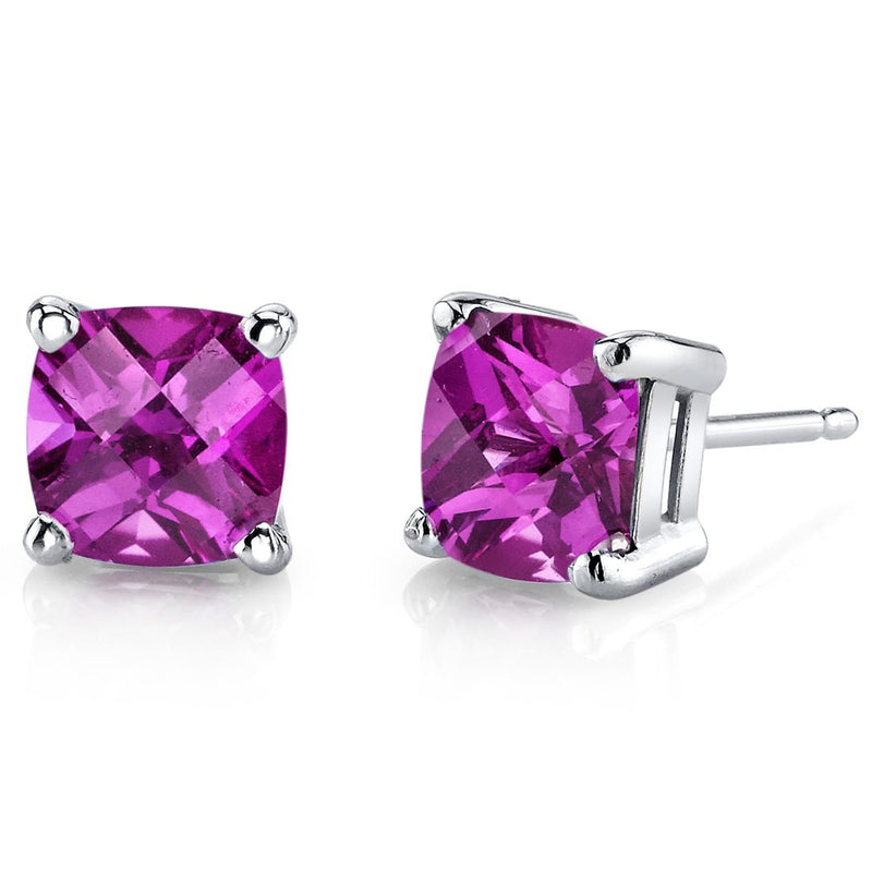 Birthstone Cushion Cut Solitaire Stud 14 Karat Gold Earrings