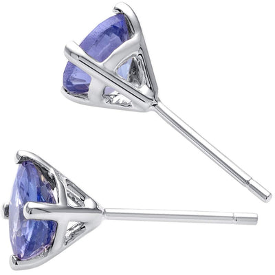 14 Karat White Gold Round Cut 1.50 Carats Tanzanite Stud Earrings