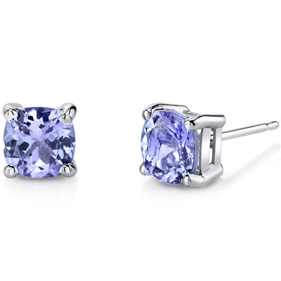 Birthstone Cushion Cut Solitaire Stud 14 Karat Gold Earrings