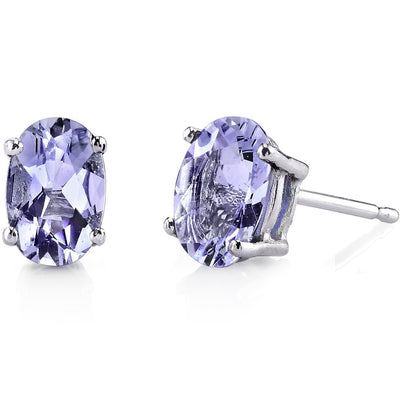 Birthstone Oval Solitaire Stud 14K Gold Earrings