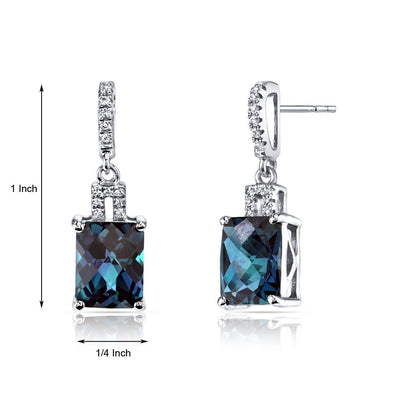 14K White Gold Created Emerald Earrings Radiant Checkerboard Cut 3.75 Carats