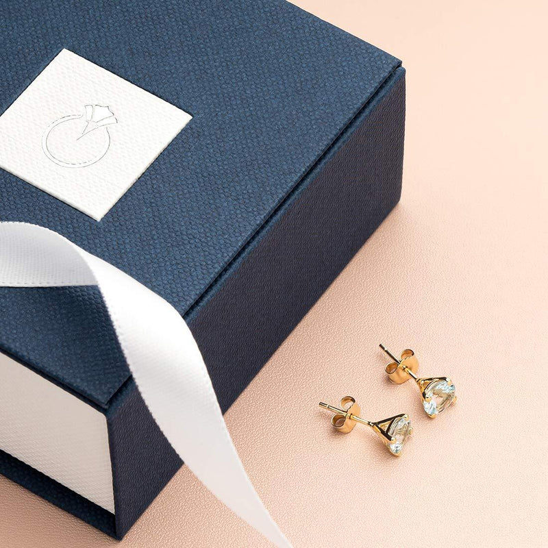 14K Gold Round Solitaire Stud Earrings