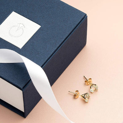 14K Gold Round Solitaire Stud Earrings