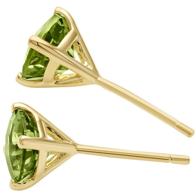 14K Yellow Gold Round Cut 1.75 Carats Peridot Stud Earrings