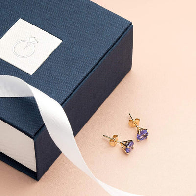 14K Gold Round Solitaire Stud Earrings