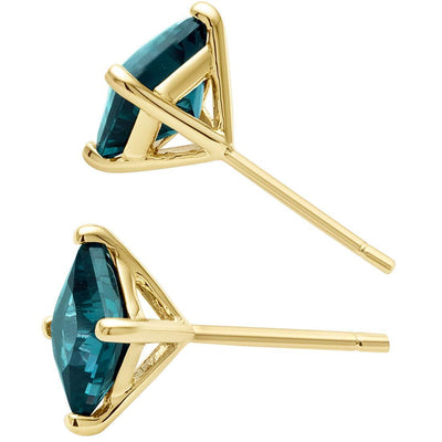 14K Yellow Gold Princess Cut 2.50 Carats Created Alexandrite Stud Earrings
