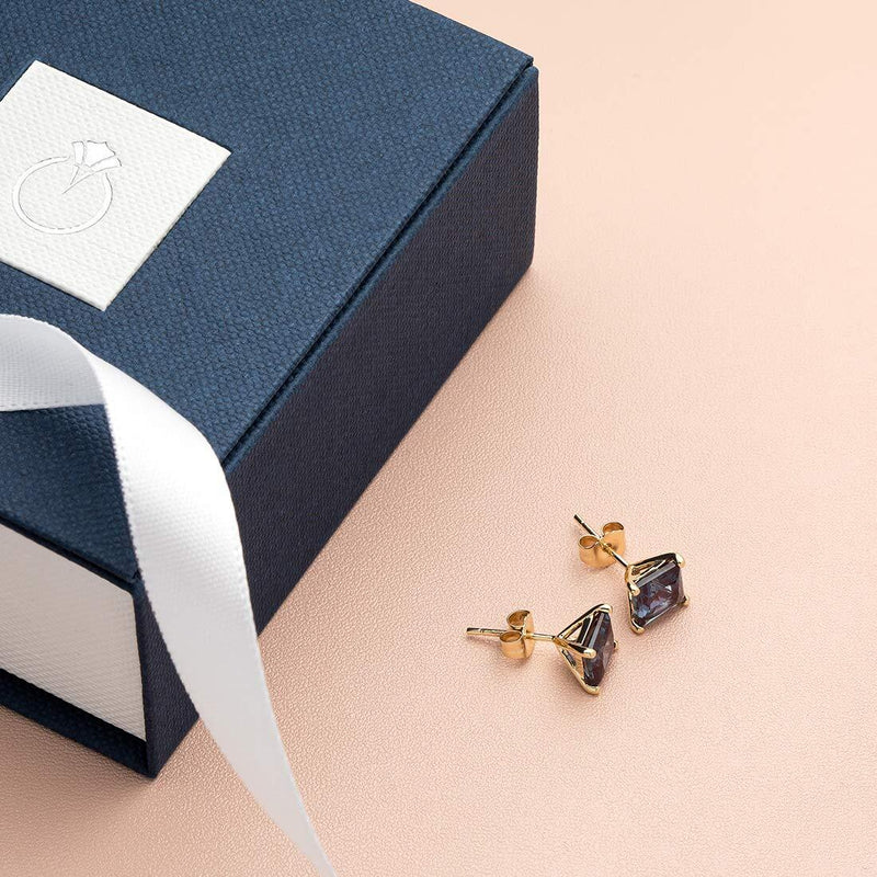 14K Yellow Gold Princess Cut 2.50 Carats Created Alexandrite Stud Earrings