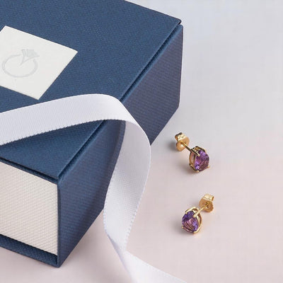 Pear Shape Amethyst Stud Earrings 14K Yellow Gold 1.15 Carats