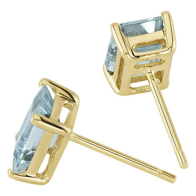 Emerald Cut Aquamarine Stud Earrings 14K Yellow Gold 1.75 Carats