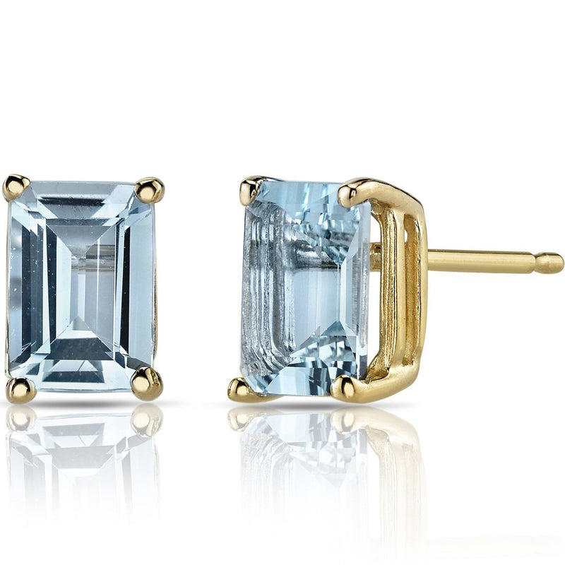 Birthstone Stud Solitaire Radiant Cut 14K Gold Earrings