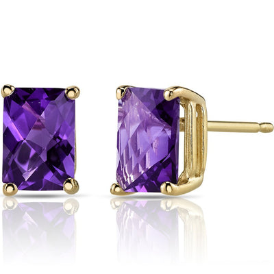 Birthstone Stud Solitaire Radiant Cut 14K Gold Earrings