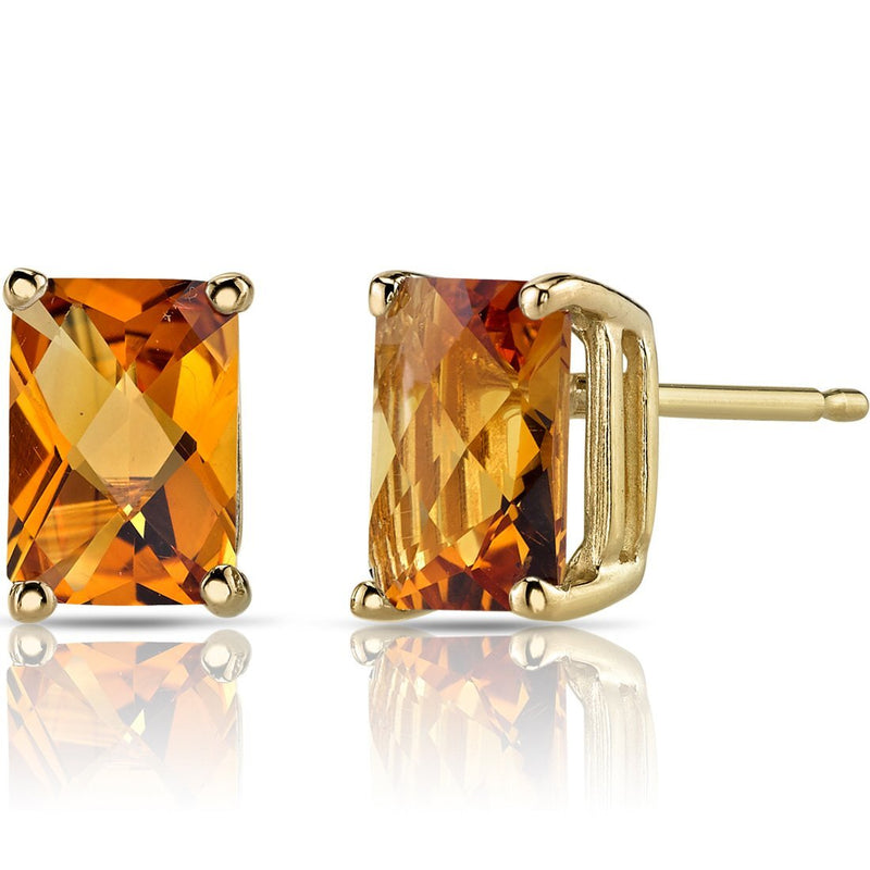 Birthstone Stud Solitaire Radiant Cut 14K Gold Earrings