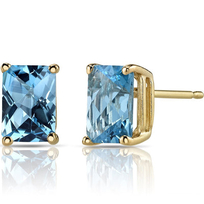 Birthstone Stud Solitaire Radiant Cut 14K Gold Earrings