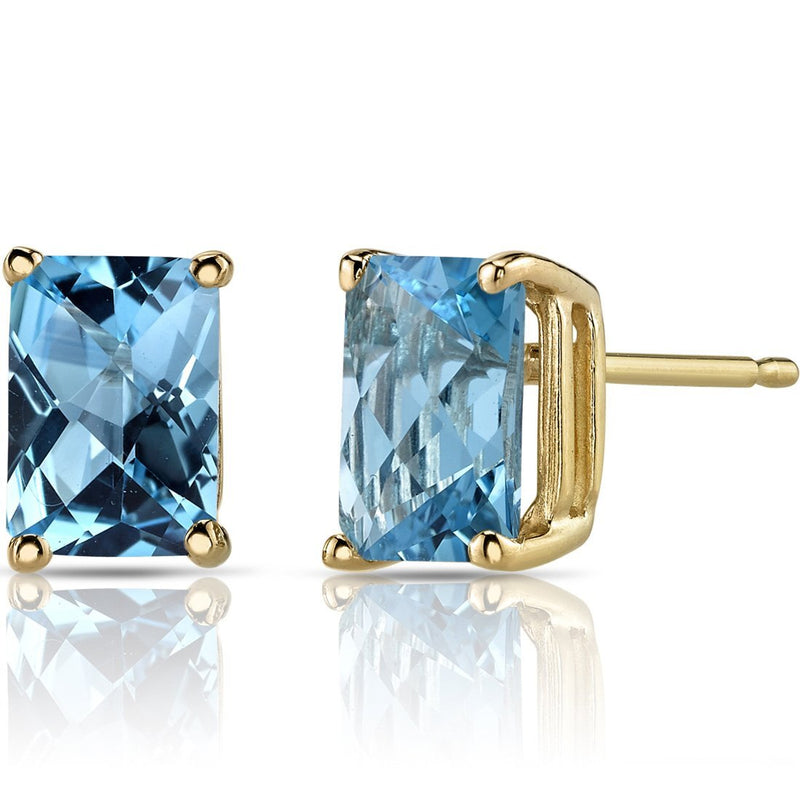 Birthstone Stud Solitaire Radiant Cut 14K Gold Earrings