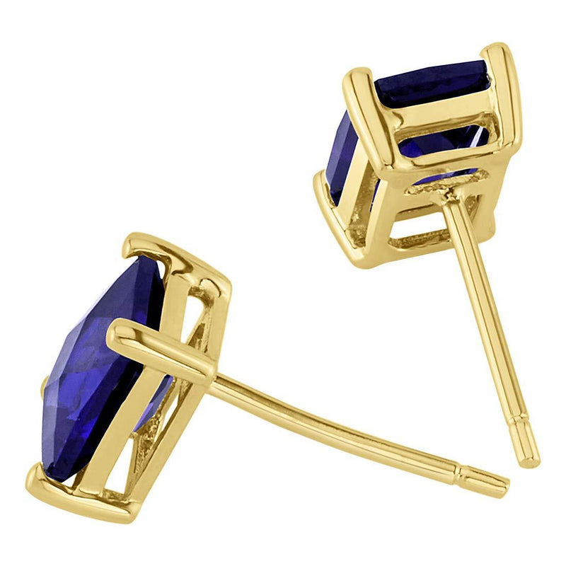 Birthstone Stud Solitaire Radiant Cut 14K Gold Earrings