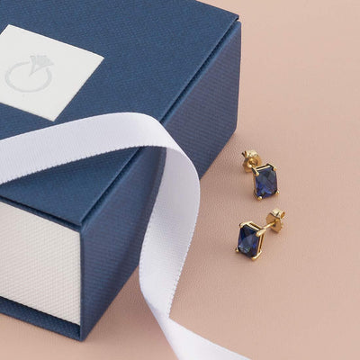 Birthstone Stud Solitaire Radiant Cut 14K Gold Earrings